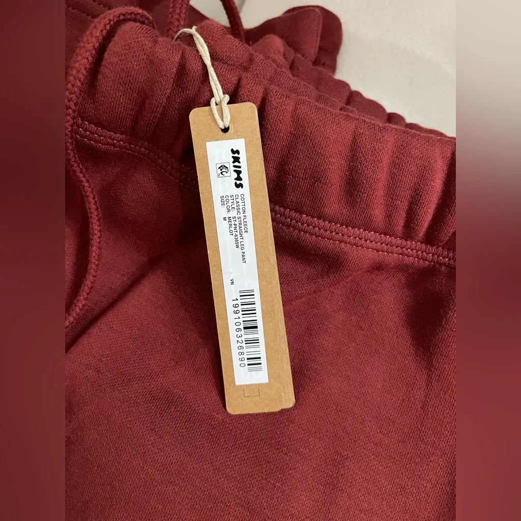 Skims NWT Cotton Fleece Classic Straight Leg Pants Merlot Size M - Image 7