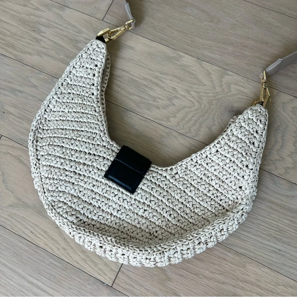 Anine Bing Lou Monogram Bag in Natural & Cognac with Replaced Strap - Image 6