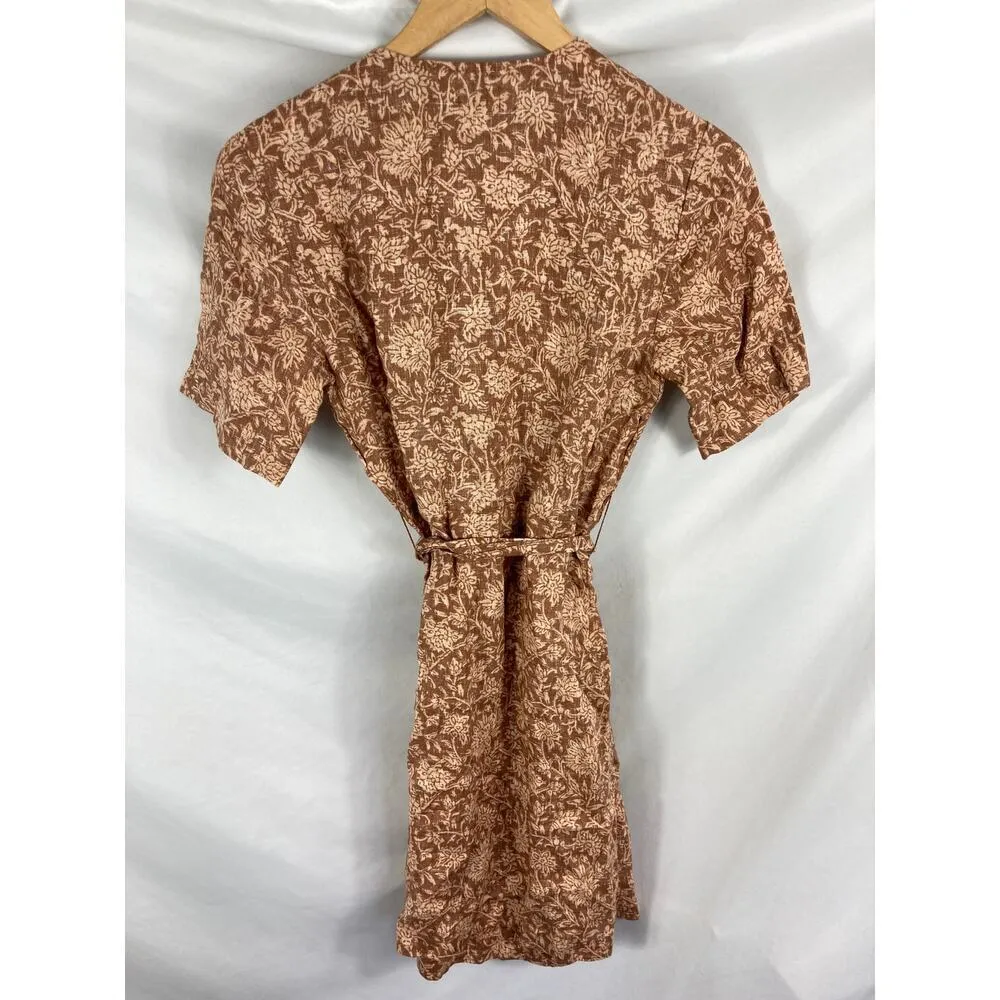 Feherty Ashley Linen Reviera Floral Wrap Dress Size XS - Image 4