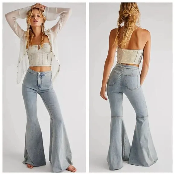 NWT Free People We The Free Just Float On Wide Flare Jeans Flare High Rise 29 - Image 2