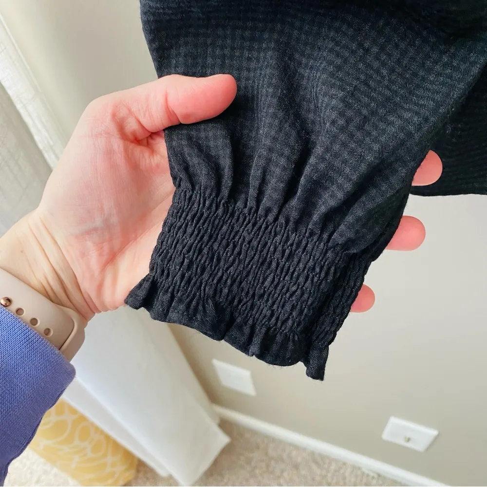 Madewell Checkered Print Wrap Blouse Black Sz Medium - Image 7