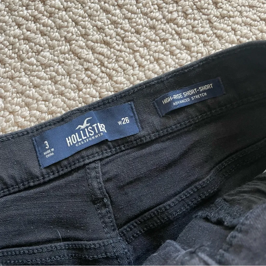 Hollister Advanced Stretch High Rise Short Short Black Denim Rolled Hem 26 - Image 2