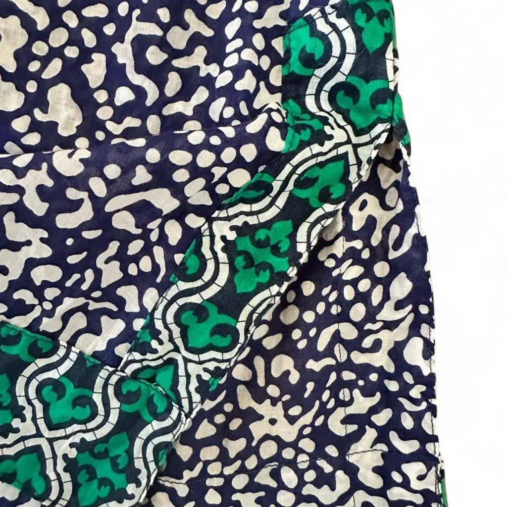 French Curve Navy Blue & White Print Coverup Tunic with Green Border Size Small - Image 5