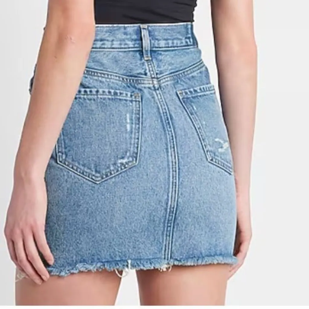 NWT Express Frayed Super High Waisted Crossover Waistband Mini Jean Skirt 6 - Image 2