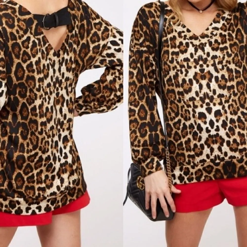 Leopard V Neck Buckle Top‎ - Image 2