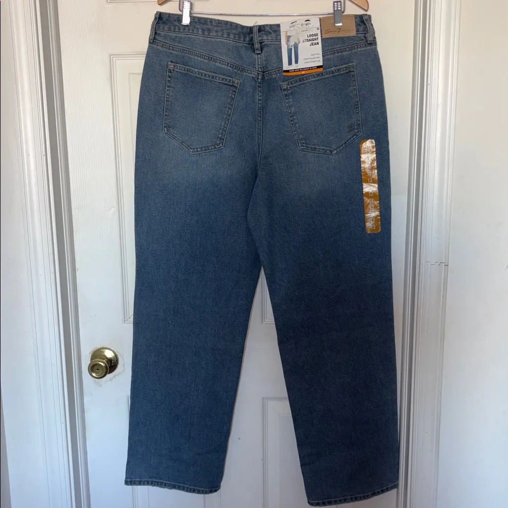 Seven7 Loose High Rise Straight Leg Jeans NWT Blue Size 12 - Image 5