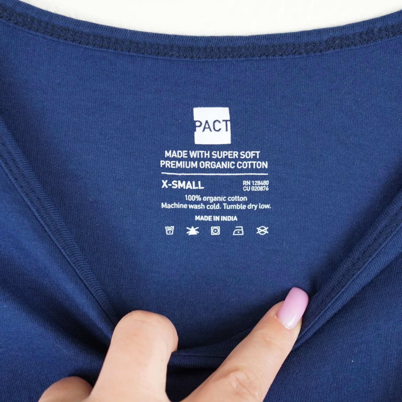 PACT Organic Cotton Short Sleeve Tie Waist Dress Navy Blue XS - Image 3