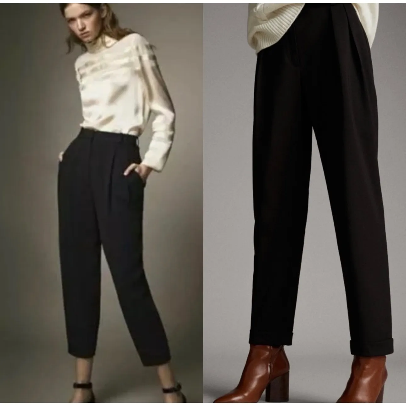 Massimo Dutti Black Pleated High Waisted Trousers Women Size 10 EUR 42 - Image 3