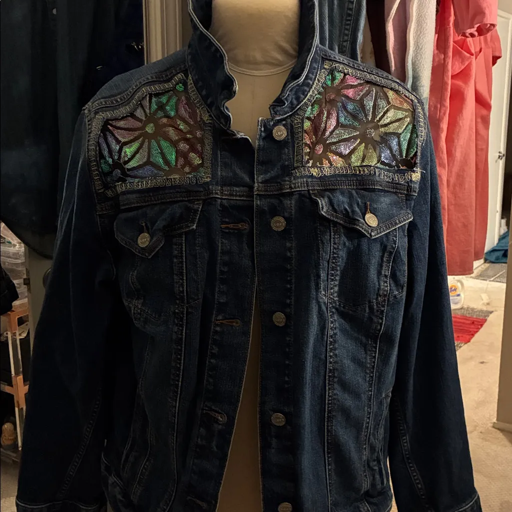Handcrafted Denim Jacket Blue Size L - Image 4