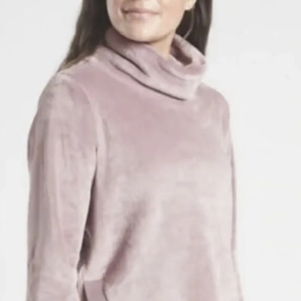 ATHLETA Double Cozy Karma Pink Rose Velour Funnel Neck Pullover Sweatshirt Small - Image 5