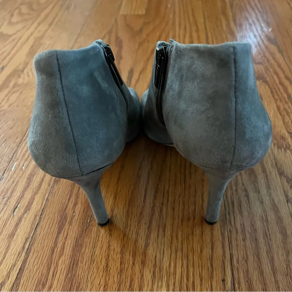 VINCE CAMUTO Careeta Graystone Suede PeepToe High Asymmetrical Booties 8.5 - Image 7