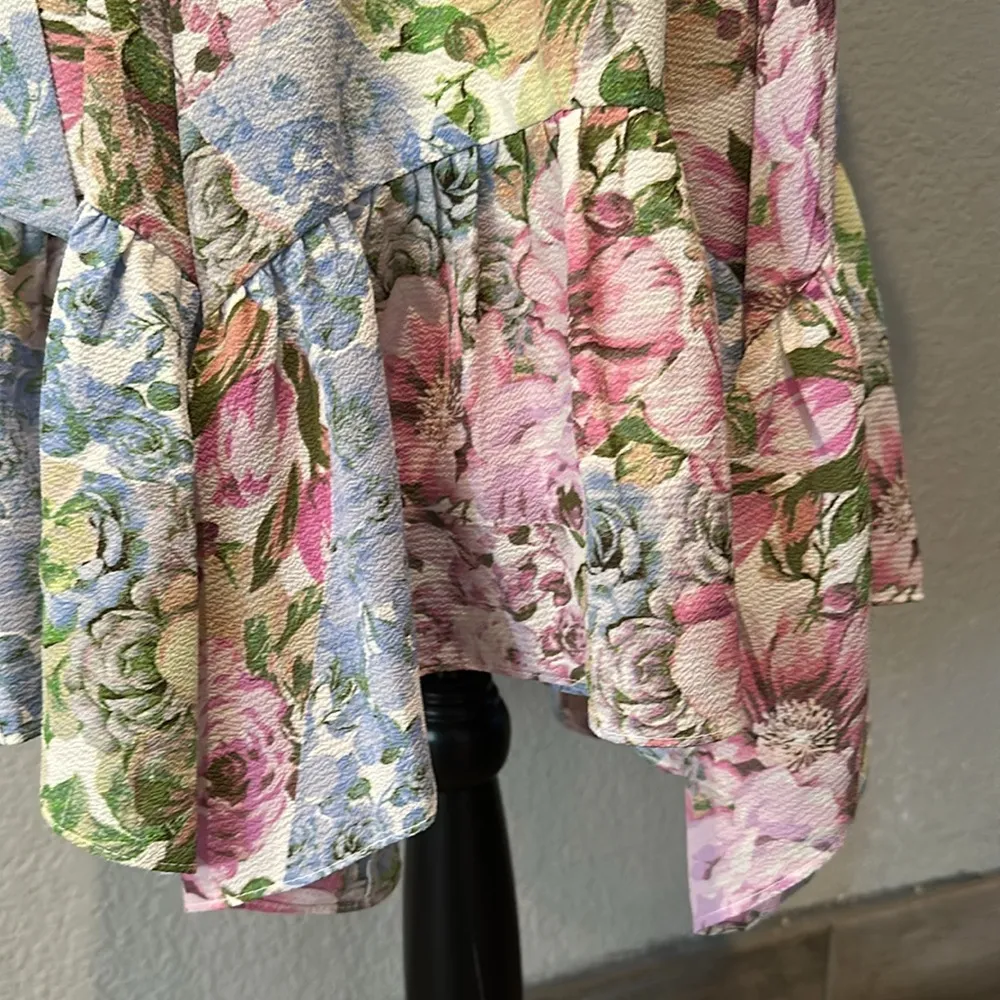 Maison Tara Women's Flutter Sleeve Wrap Asymmetric Hem Dress floral dress Blue Size 10 - Image 7