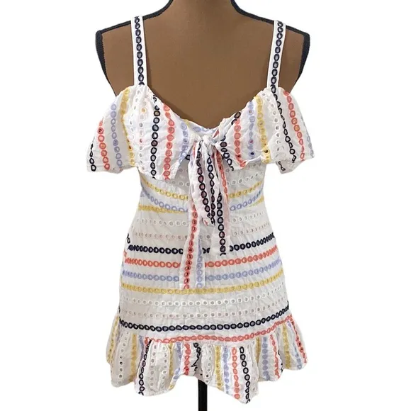 Lovers + Friends Emma Eyelet Ruffled Mini Dress in Rainbow size S - Image 2