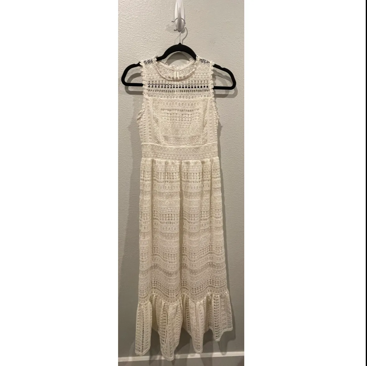 ERI + ALI Crochet Boho Sleeveless Beige Midi Dress - Image 2