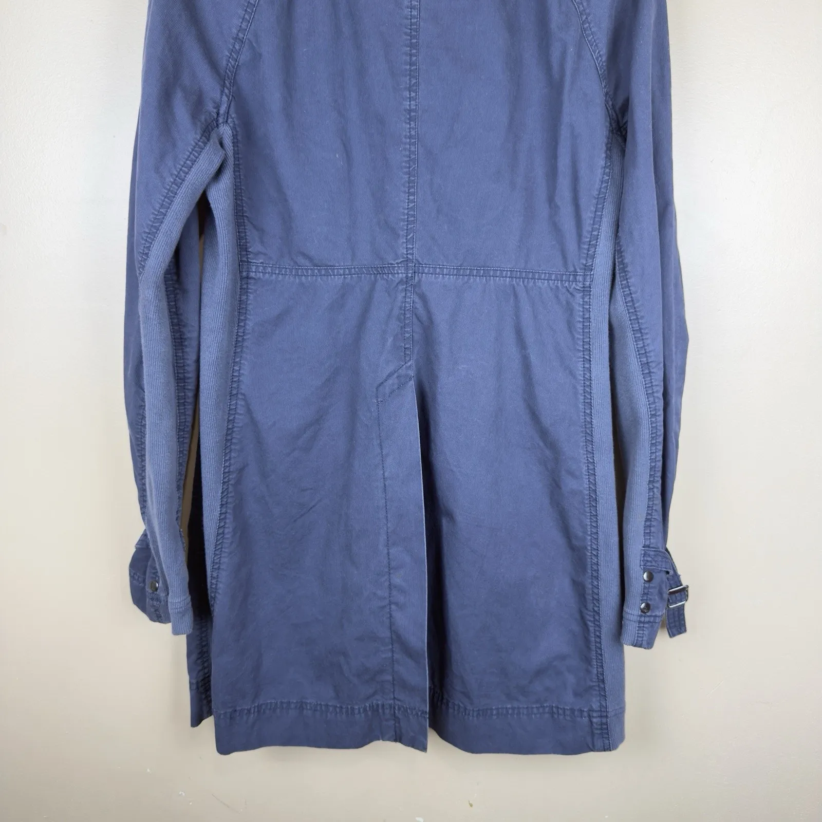 Free People Women’s Blue Military Utility Jacket Coat Long Mock Neck Boho Sz 10 - Image 7