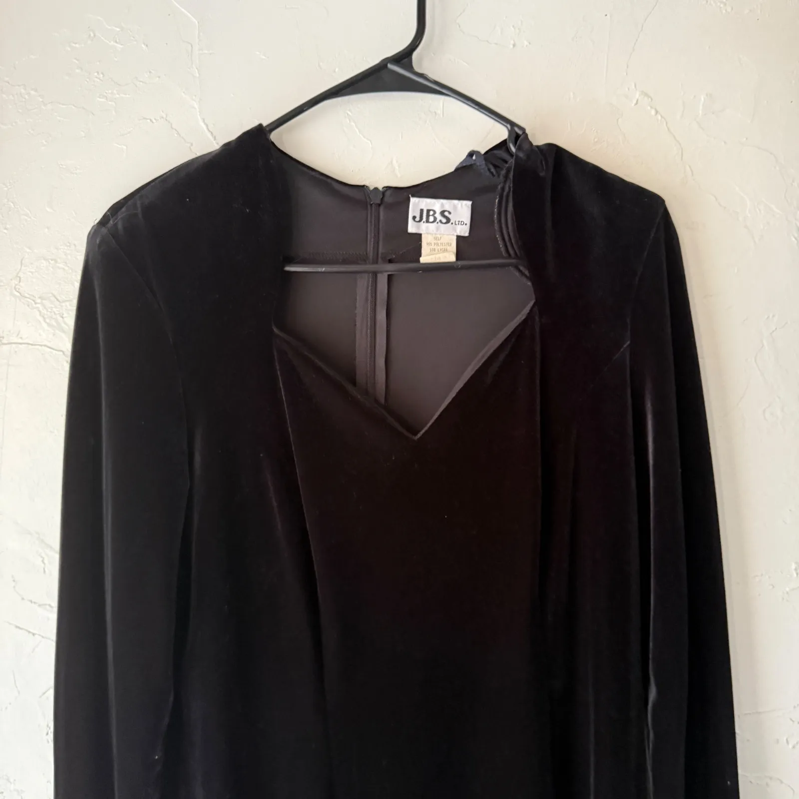 JBS Ltd Vintage‎ 90s Grunge Goth Whimsigoth Black Velvet Long Sl Midi Dress 12 - Image 2