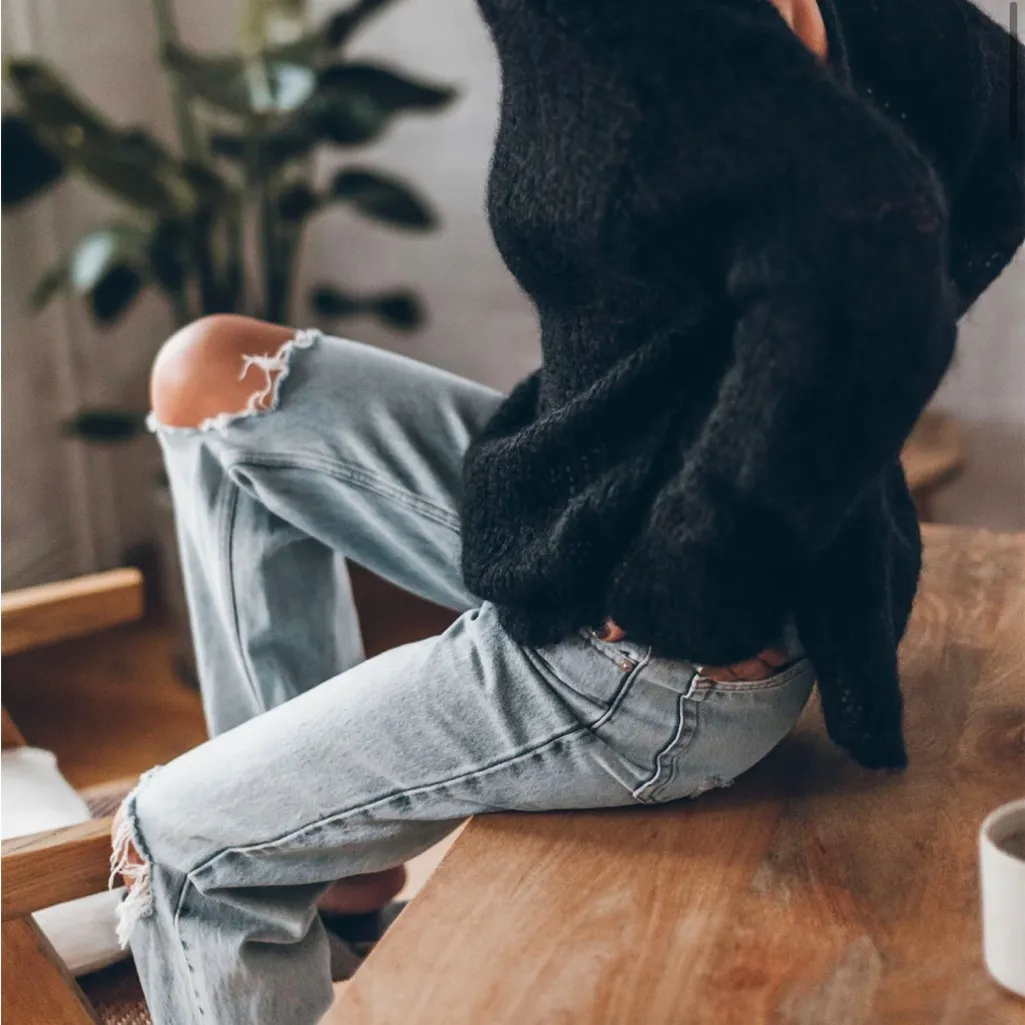 Mikuta 26 Distressed Ripped Knee Slim Straight Jeans Acid Wash Grunge Cotton Blue - Image 9