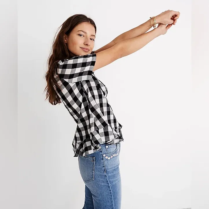 Madewell Peplum Button-Down Shirt in Black and White Gingham M - Image 12