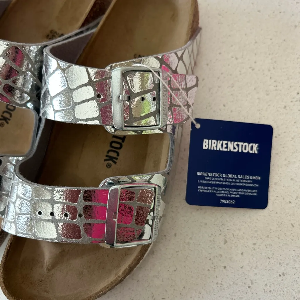 BIRKENSTOCK Arizona Gator Gleam Silver Size 40 US 10 Narrow Fit - Image 3