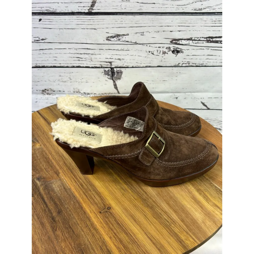 Women's UGG Brown Suede Shearling Lined Mules & Clogs Size 9.5 - Image 2