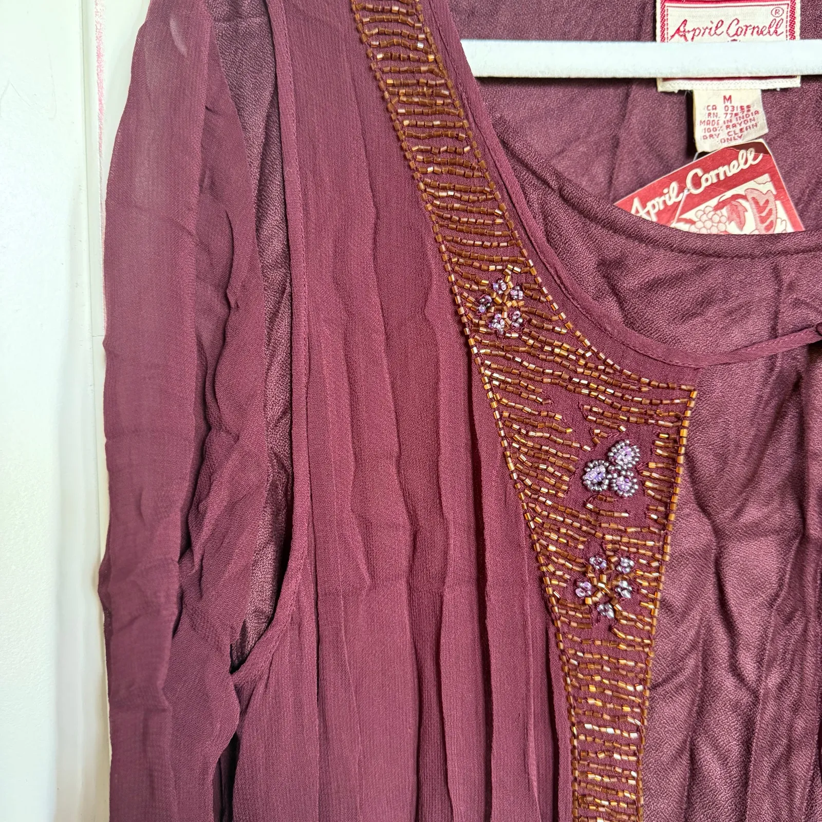 April Cornell Beaded Duster Dress Maroon‎ Vintage New Medium - Image 13