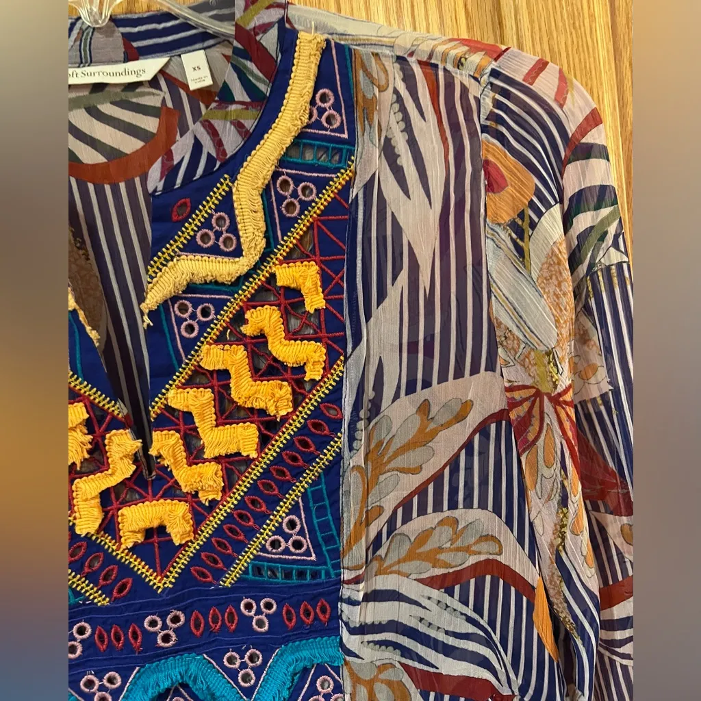 Soft Surroundings Sheer Crinkle Chiffon Tory Tunic w/ Embroidered Bib Size XS - Image 7