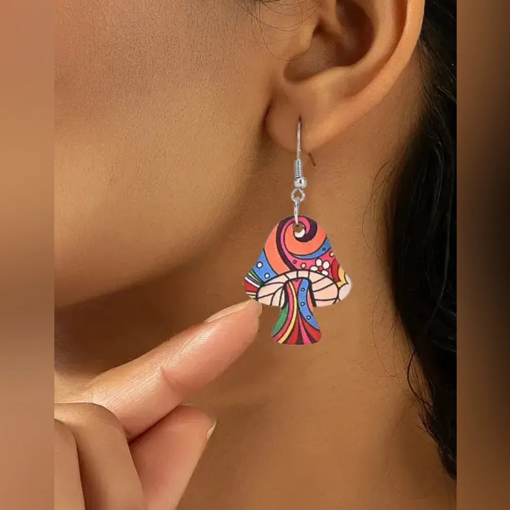 Colorful Mushroom Earrings Red - Image 3