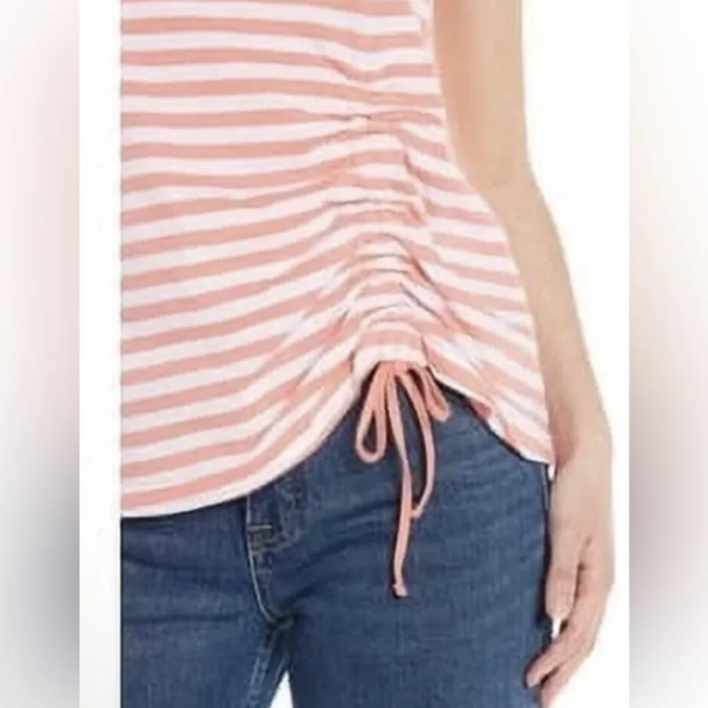 TIME & TRU Womens Tank Top Size Small 4-6 White & Coral Ruched Front Cotton NWOT - Image 4