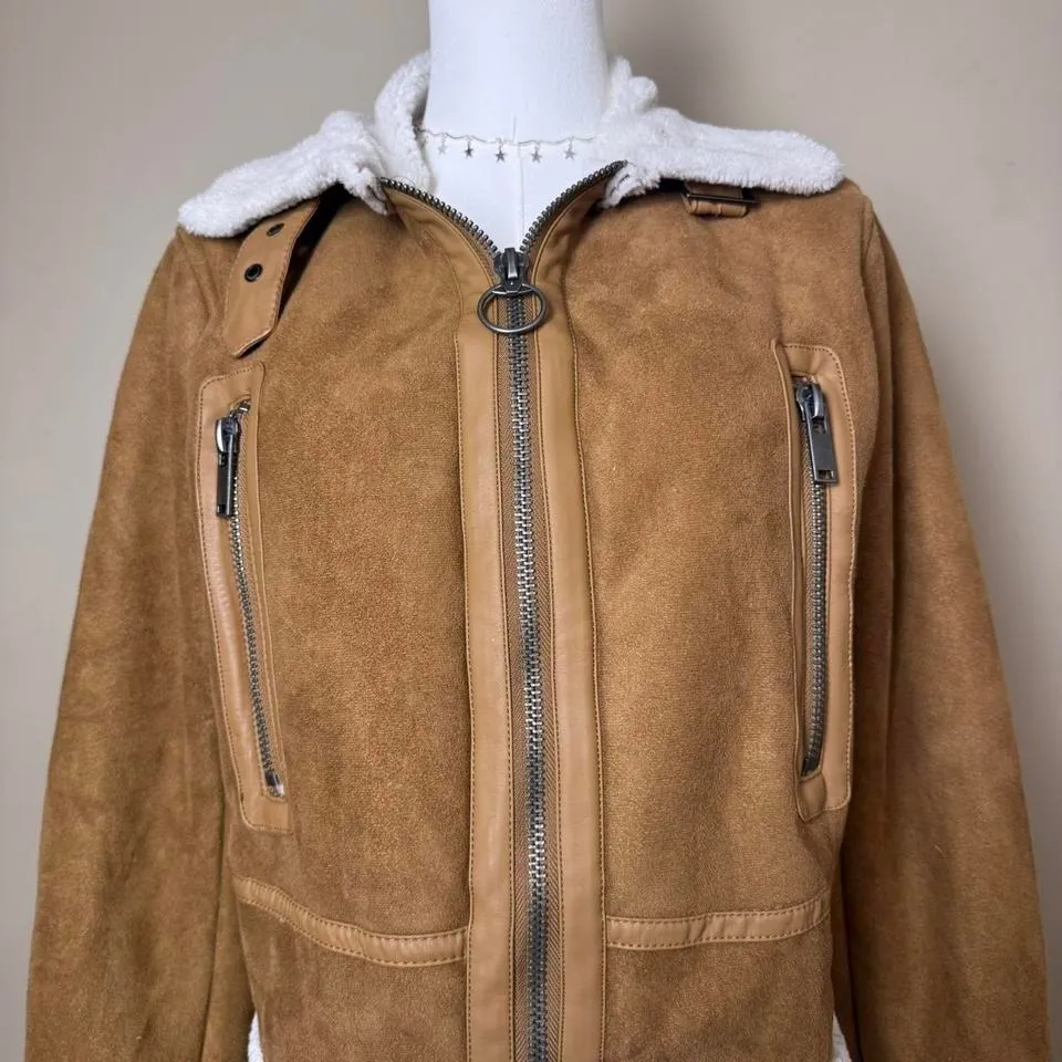Universal Thread Size XS Faux Suede Faux Shearling Afghan Bomber Jacket Y2K Vibe - Image 3