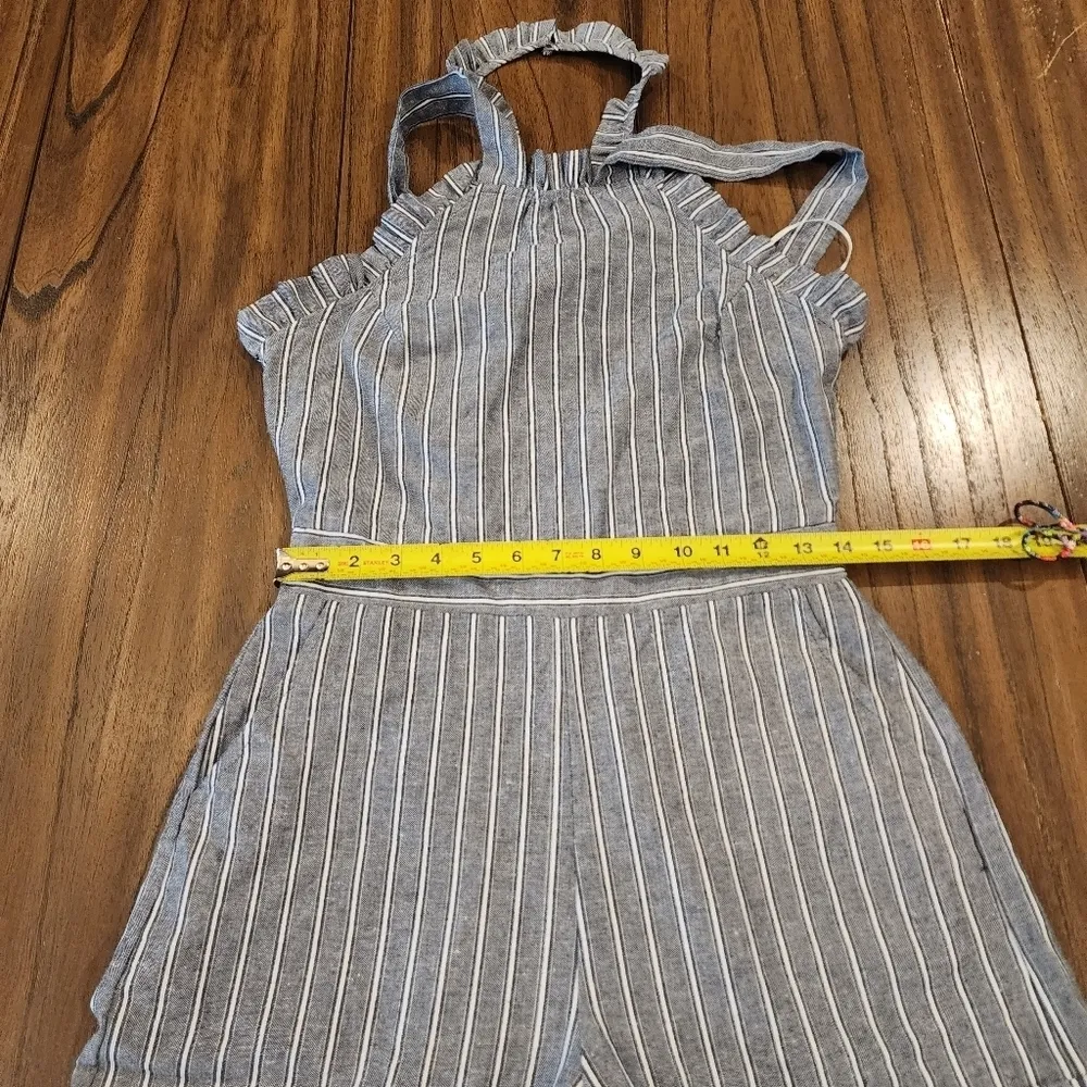 Pinstriped Pocket cotton Romper blue white size medium - Image 8