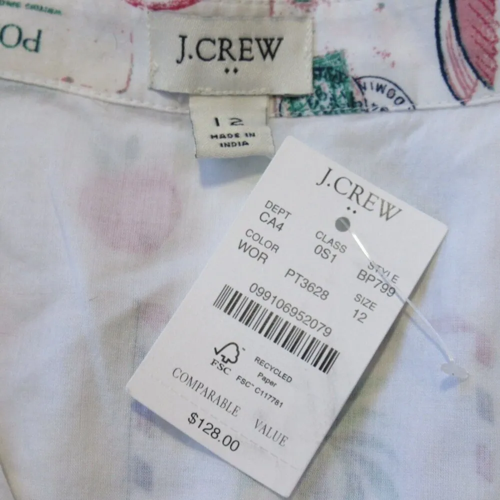 NWT J.Crew Factory Collared Midi in White Postcard Stamps Southern Shirtdress 12 - Image 4