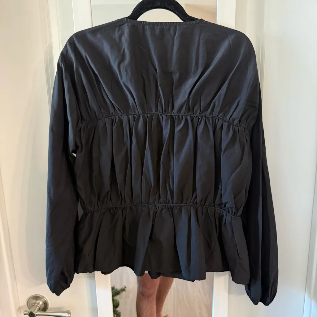 Faithfull the Brand Black Silk Cotton Tie Front Blouse Long Sleeve Size M (US 6) - Image 5