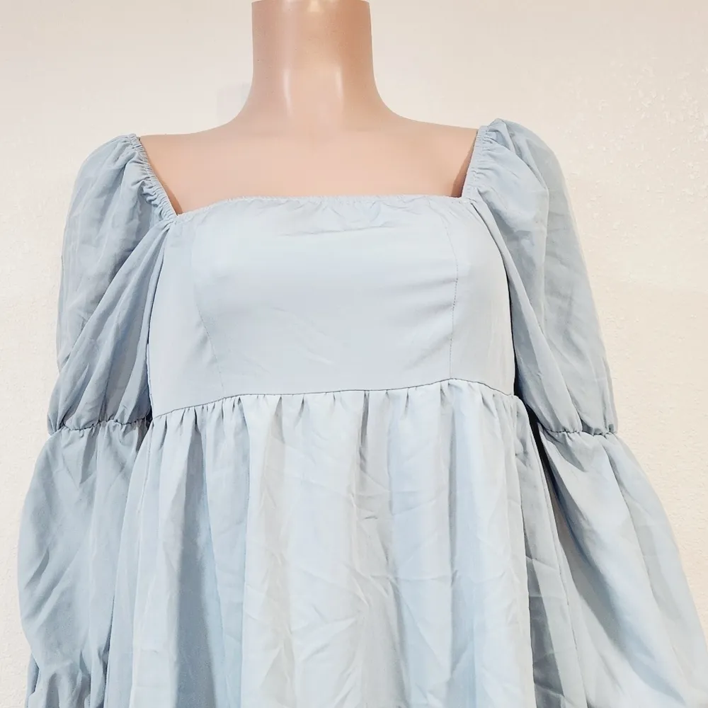 Exlura Womens Square Neck Dress Long Puff Sleeve A-Line Casual Short Mini Dress - Image 9