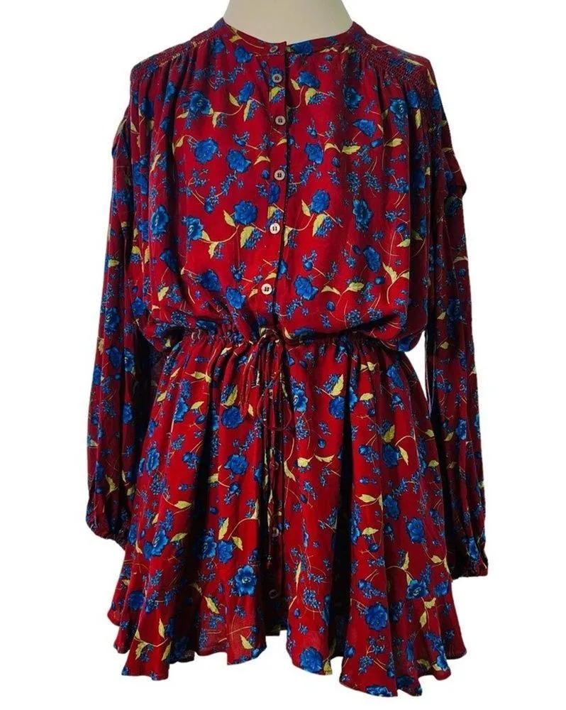 Free People Mini Flower Fields Mini Burgundy Dress S/P - Image 2