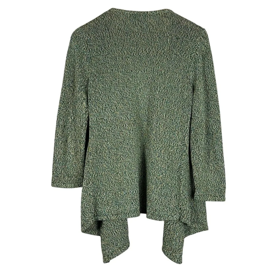 Jones New York Cardigan Womens S Green Yellow Knit Asymmetric Hem Linen Coastal - Image 3