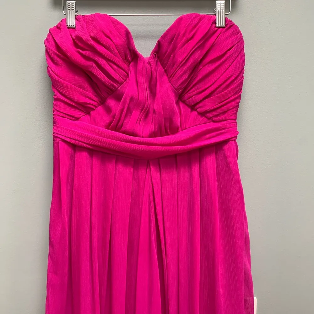 Badgley Mischka Collection Magenta Fluorescent Chiffon Strapless Gown 10 - Image 7