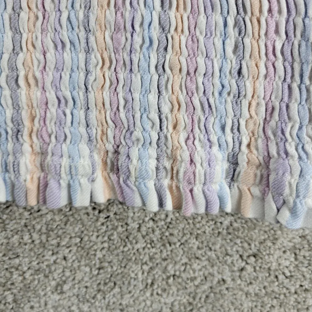 Vintage Havana Crop Top Womens Large Multicolor Stripe Smocked V Neck Button NWT - Image 9