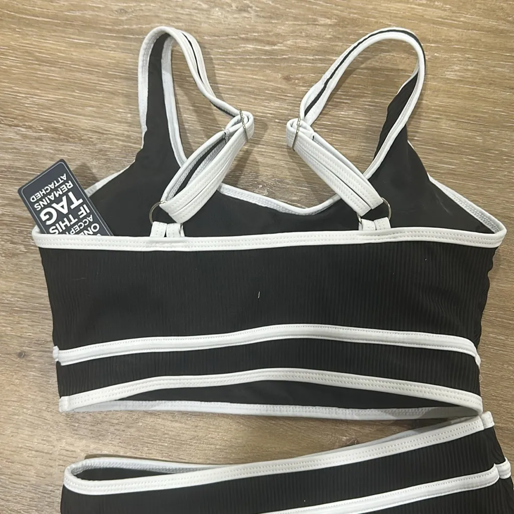 NWT women’s high waisted bikini bottoms with black and white top - Image 2