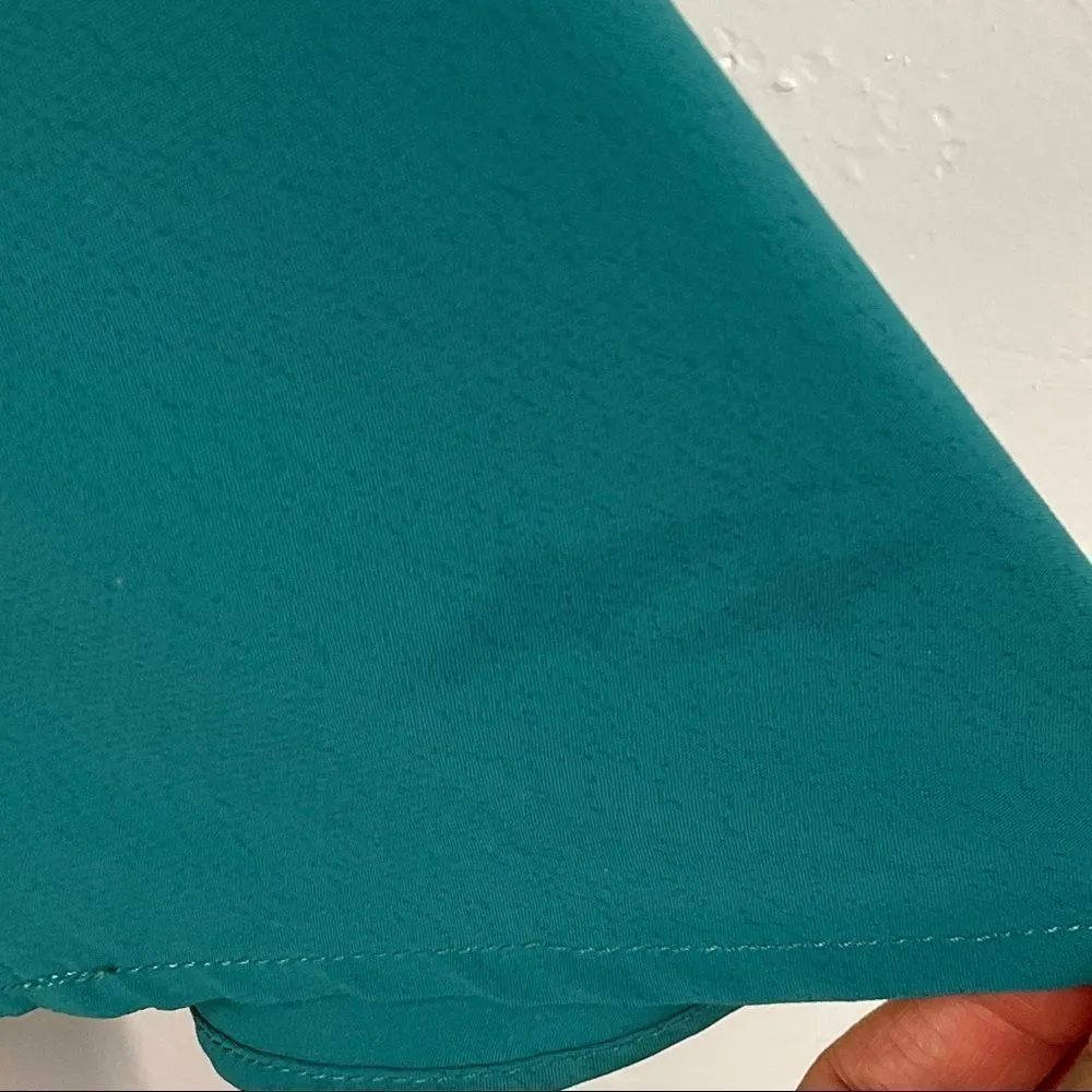 Topshop  Dark Teal Green Front Tie Long Sleeve Fit and Flare Dress 2 - Image 5