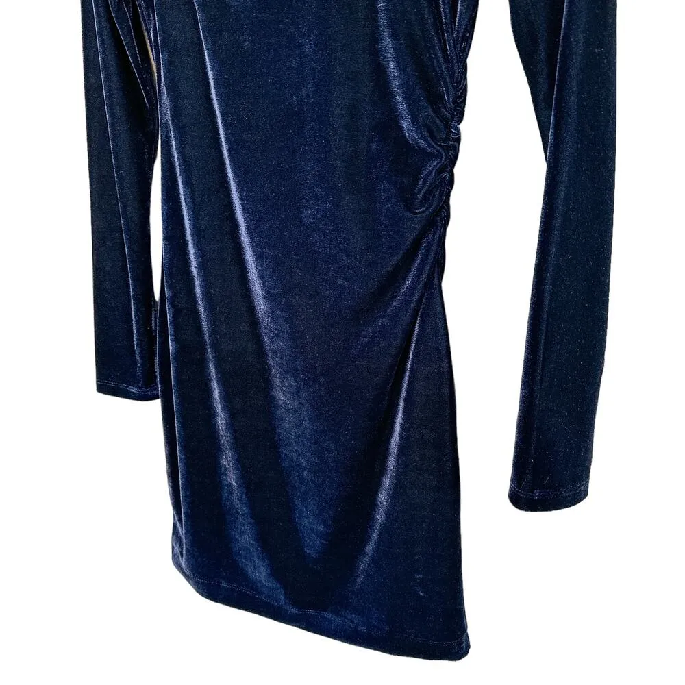 Reiss NEW Katie Luxurious Velvet Long Sleeve Cut Out Mini Dress Navy Blue US 2 - Image 6