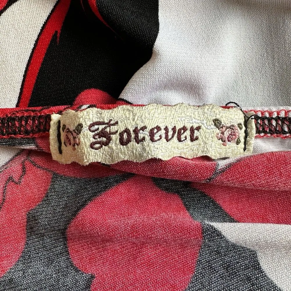 Vintage Forever 21 Babydoll Red Floral Lace Trim Tunic Mini Dress L | Y2K Retro - Image 6