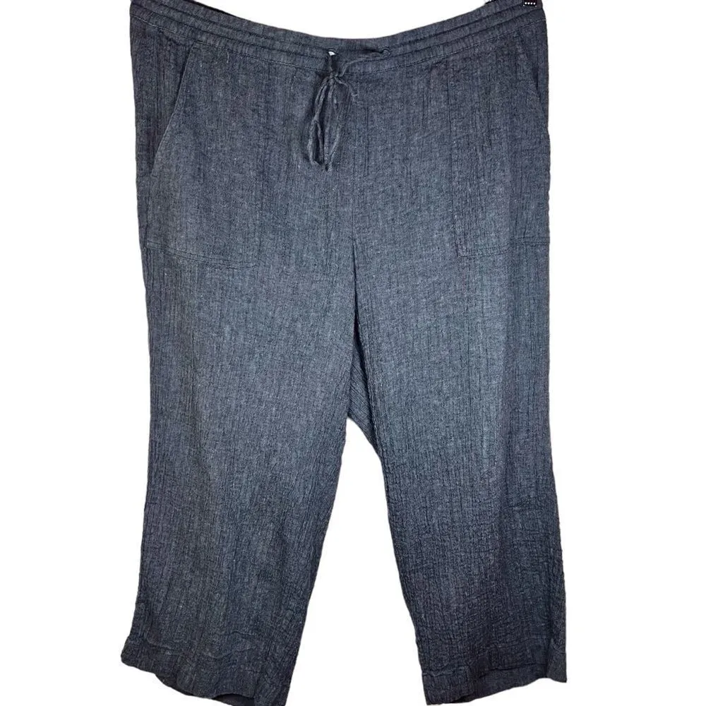 J.Jill Womens Linen Pull On Light Weight Pant Blue Pockets‎ Career Wear Size XL - Image 2