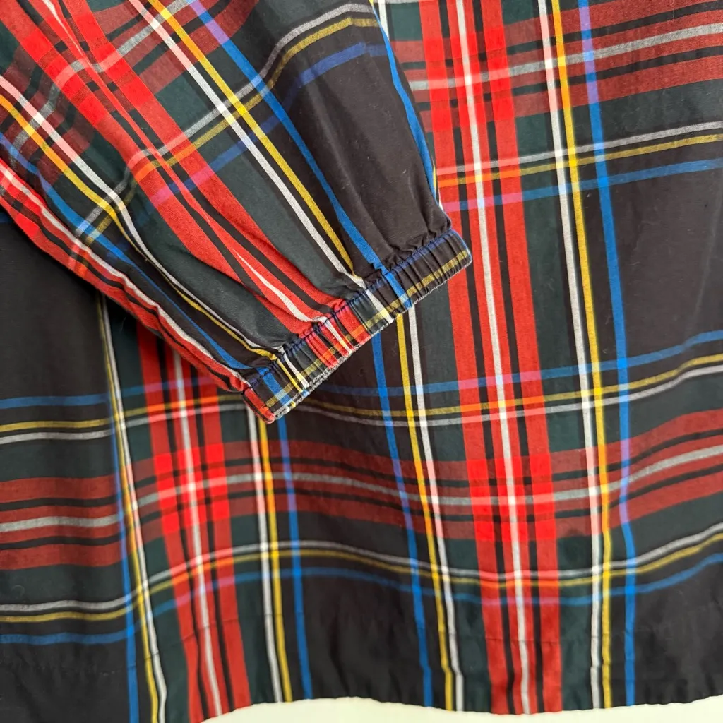 J. CREW Velvet Trimmed V-neck Tunic Blouse Top Red Christmas Plaid Holiday Small - Image 4