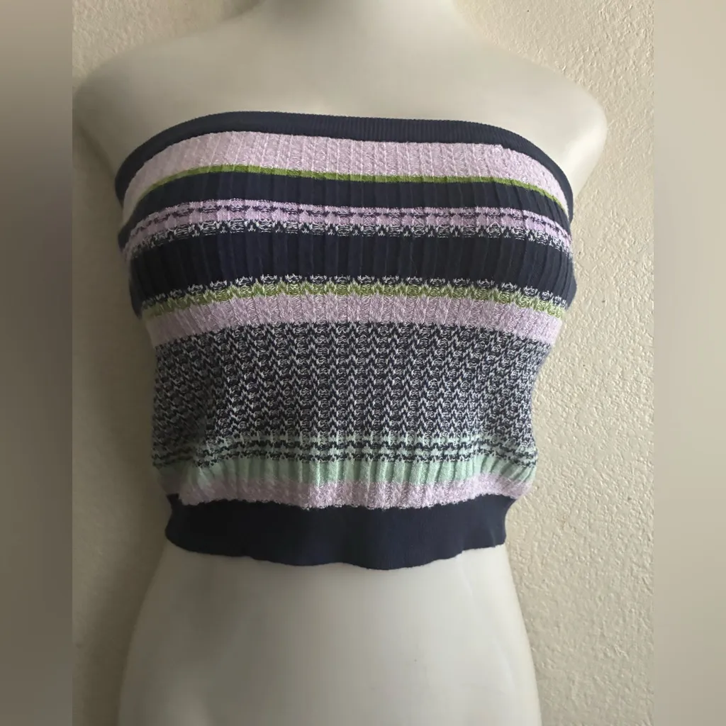Aerie Navy and Lavender Knit Striped Tube Top M - Image 2