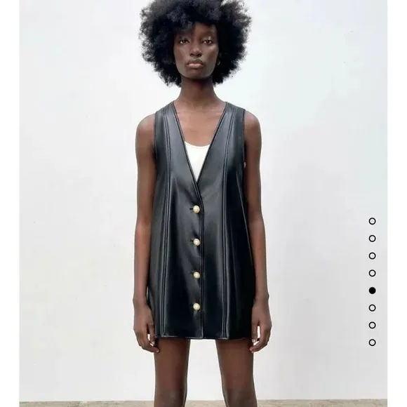 Black Leather Zara Dress Vest Women's Size Large (missing button)‎ - Image 3