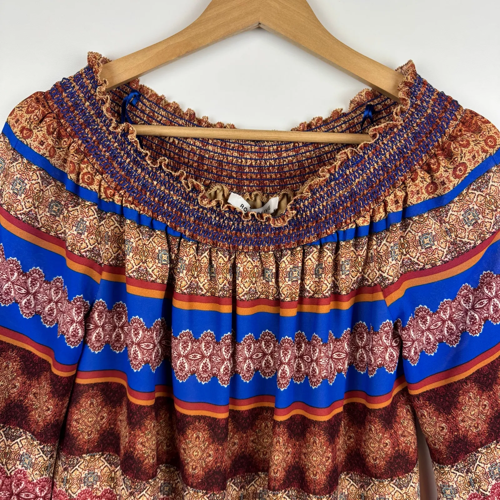 NWT Rose + Olive Womens Multicolor Boho Abstract Off the Shoulder Blouse Sz S - Image 2