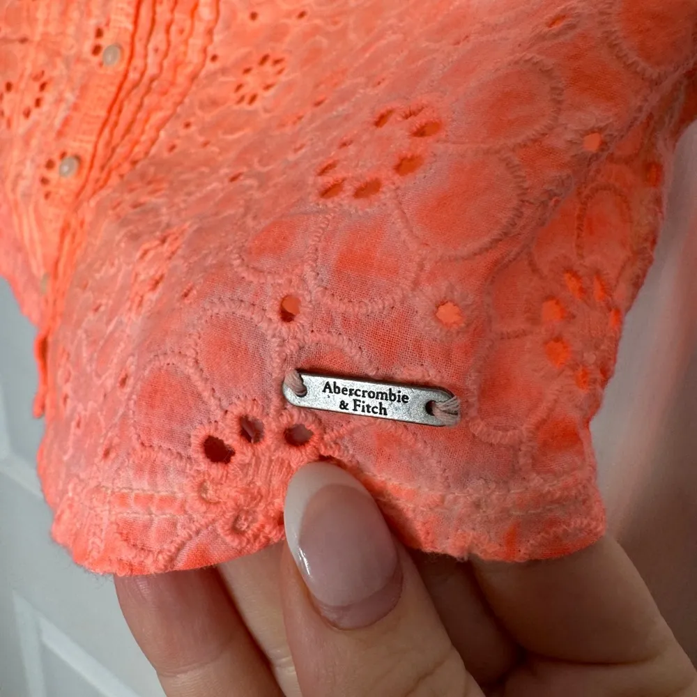ABERCROMBIE & FITCH NWT Neon Coral Eyelet Crop Top Size M‎ Summer Beachy - Image 6