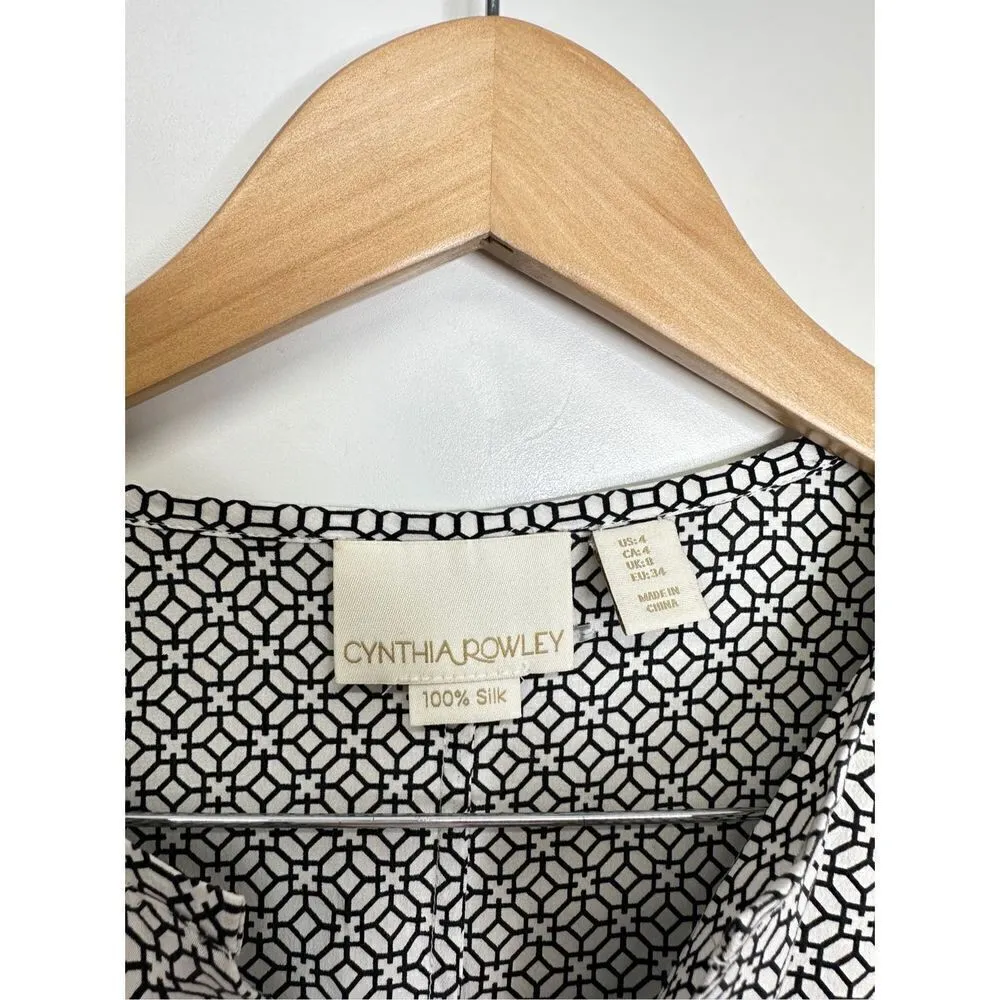 Cynthia Rowley Silk‎ Dress Womens Size 4 Short Sleeve Knee length Black/White - Image 3