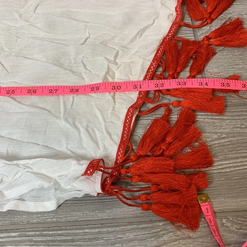 NWT Show me your mumu Mae Mu Tassel Dress in Casa Love Embroidery sz M white red - Image 8