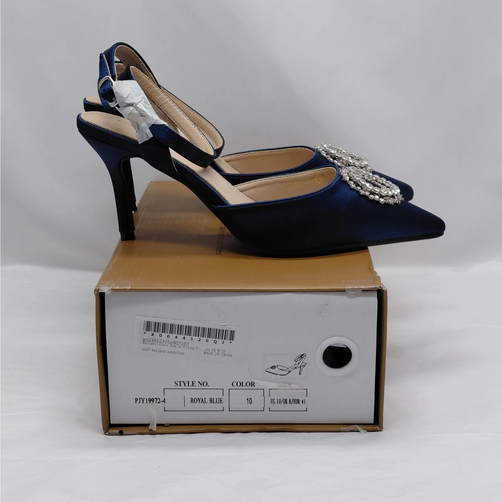 Perphy Womens Heels Size 10 Blue Satin Rhinestone Slingback Cocktail Pumps Shoe - Image 3